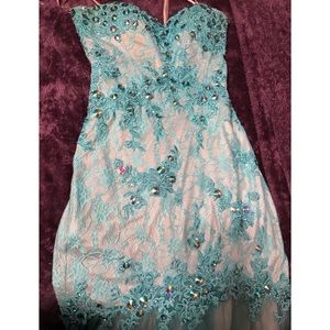 MORÍ LEE Mermaid Floor Length Turquoise Dress